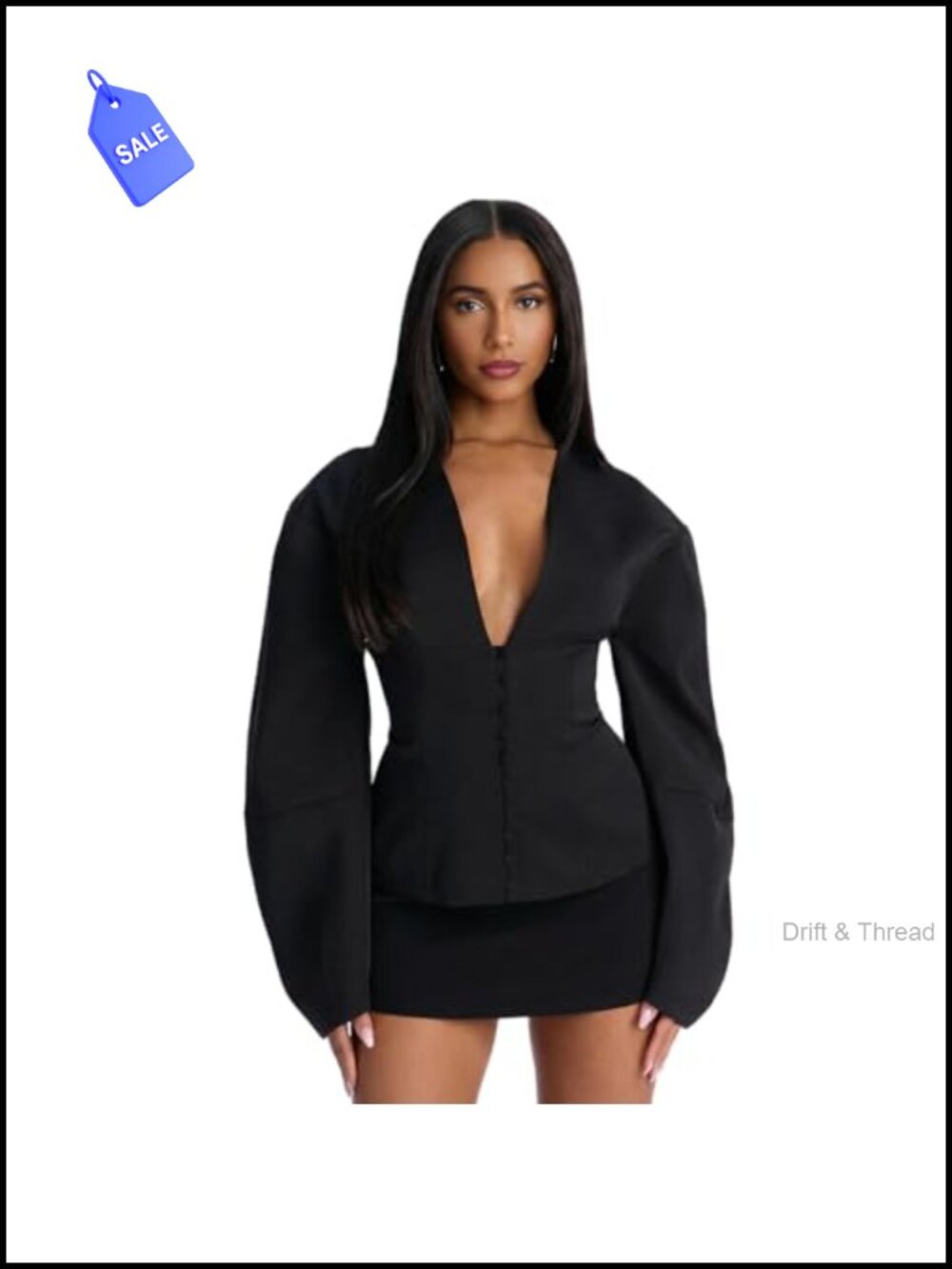 Women's Slim Fit Padded Shoulder Puff Sleeve Button Front Blazer Suit Jacket
